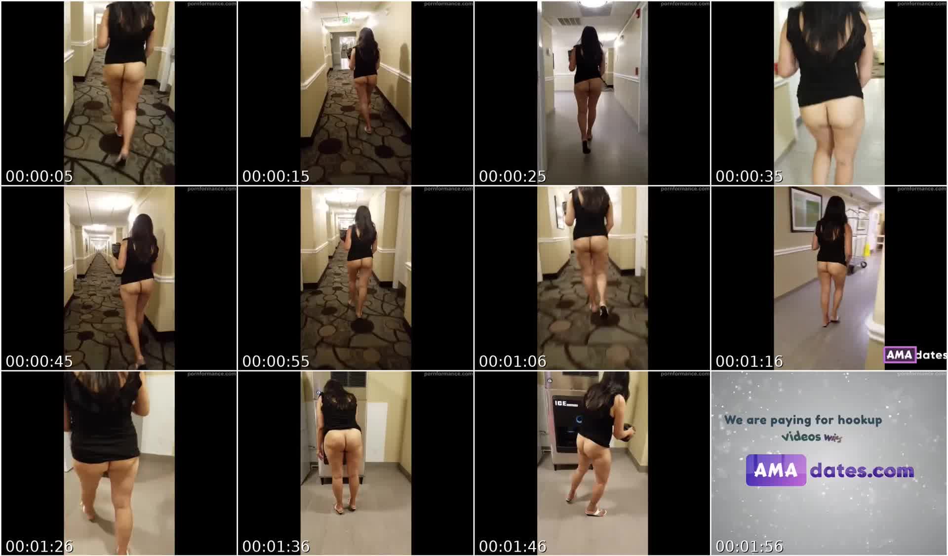Asian MILF Naked in Hotel Hallway