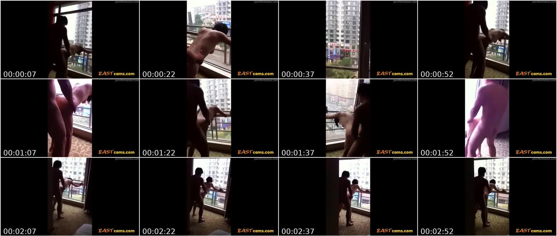 Filming his girl gets fucked at open window