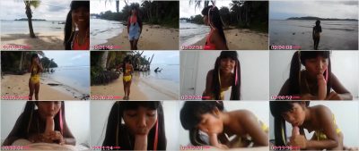 Ameteur Tiny Thai Teen Heather Deep day at the beach gives deepthroat Throatpie Swallow  2